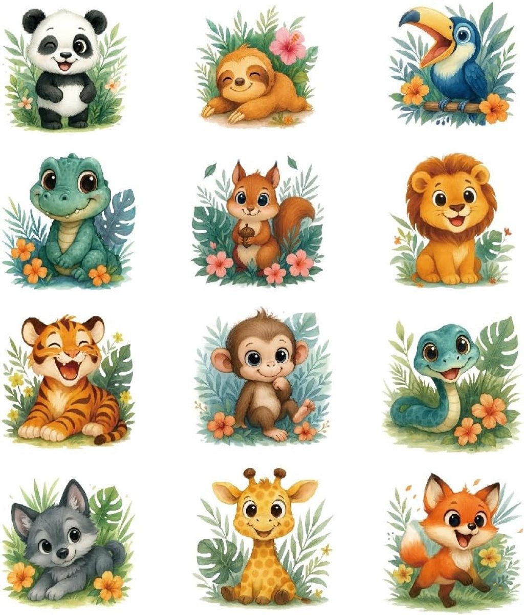 12PCS Schattige Bloemen en Dieren Strijkapplicaties - Cartoon Dieren Warmteoverdracht Stickers voor Kinderen Kleding, T-Shirts en Rugzakken