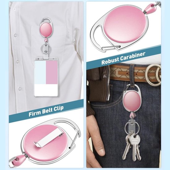 Intrekbare Badge Reel in Roze - 2 Stuks Elliptisch Design met Nylon Koord en Clip voor Outdoor Gebruik en Accessoires — afbeelding 4