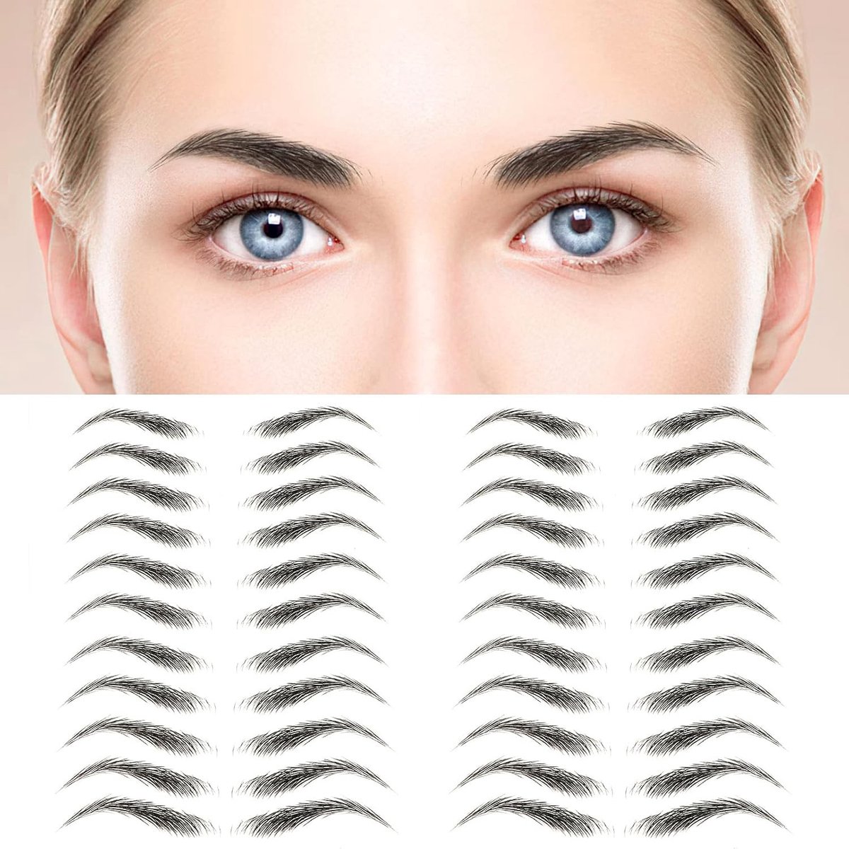 4D Eyebrow Tattoo Stickers - 6 Bladen Zwart, Waterdicht, Langdurige Make-up voor Perfecte Wenkbrauwen