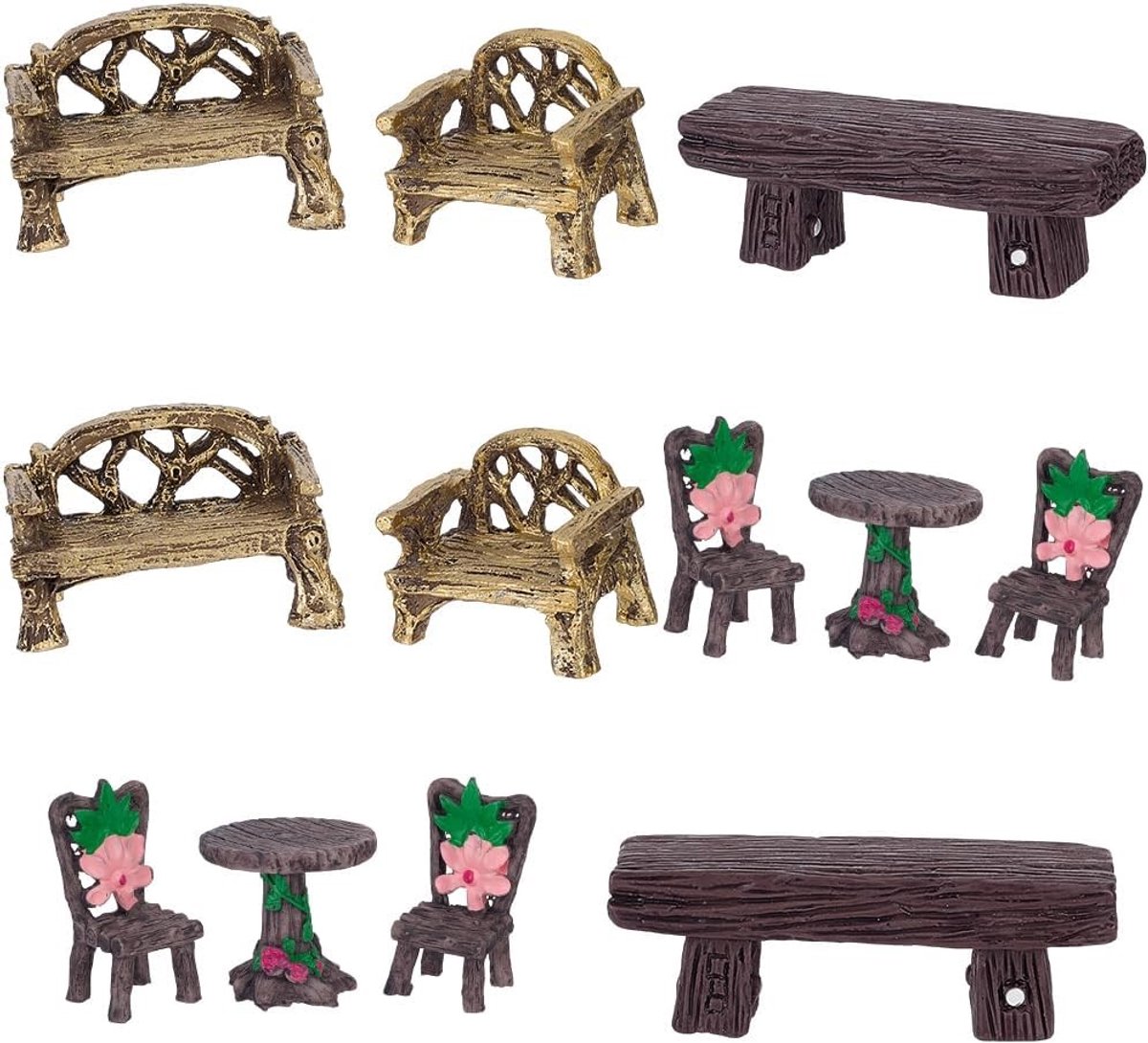 Miniatuurfurniture Set van 12 Stuks met Tafel en Stoelen voor Tuin en Micro Landschap Decoratie
