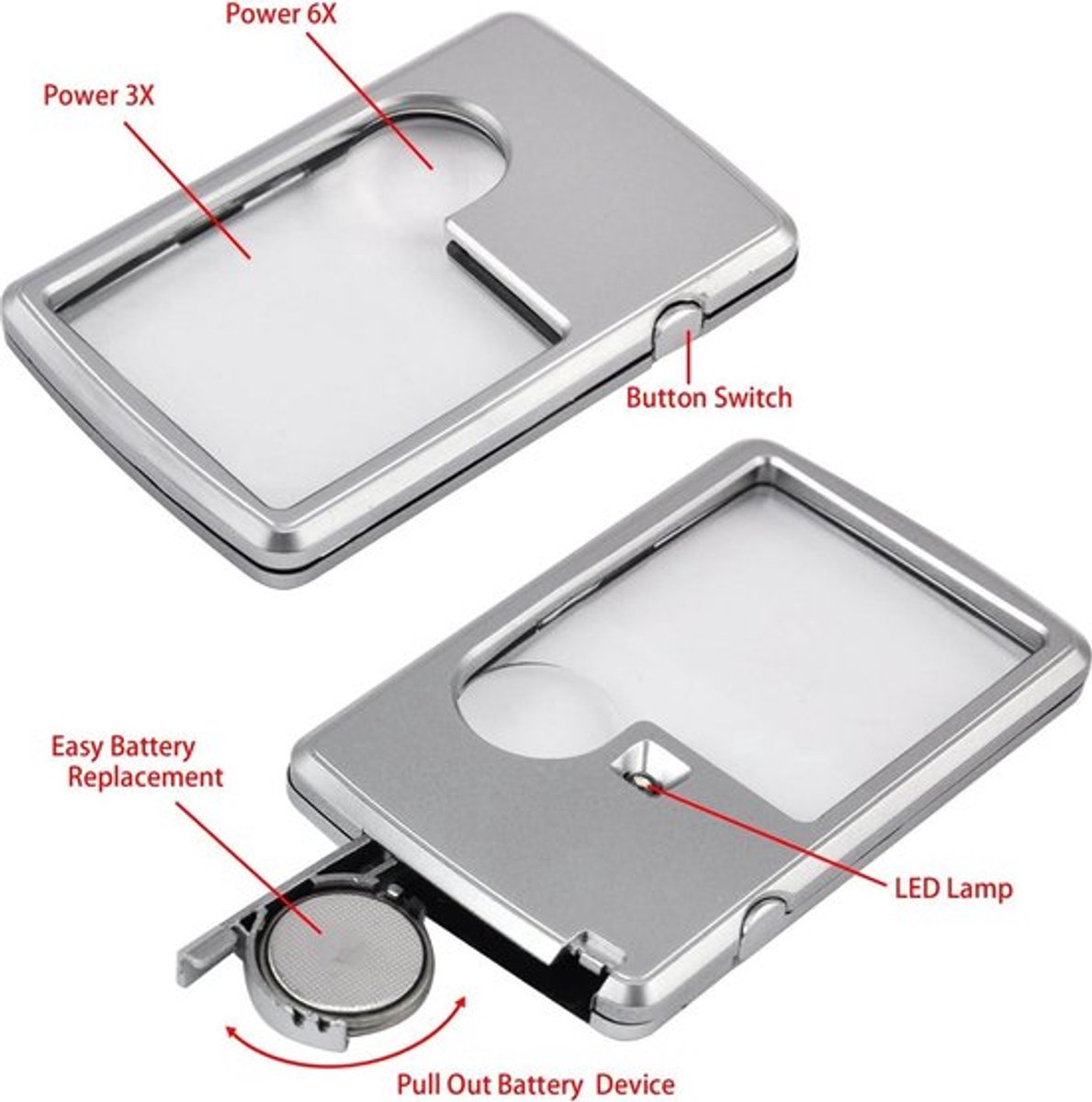 Trixes Verlichte Pocket Vergrootglas 3x en 6x - Ideaal voor Handwerk en Natuur