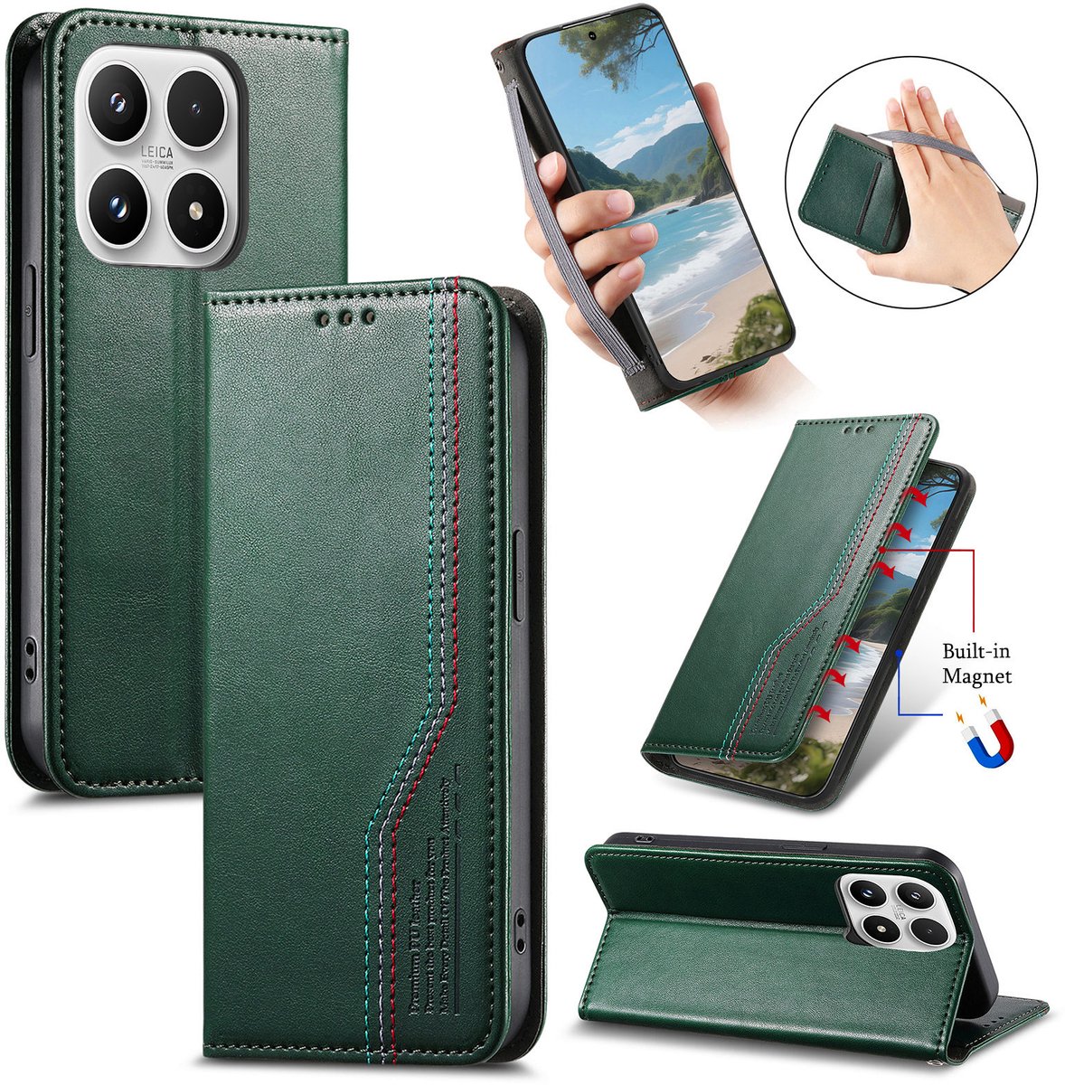 Praktische en Stijlvolle PU Leren Portemonnee Hoes voor Xiaomi 17 _ Groen