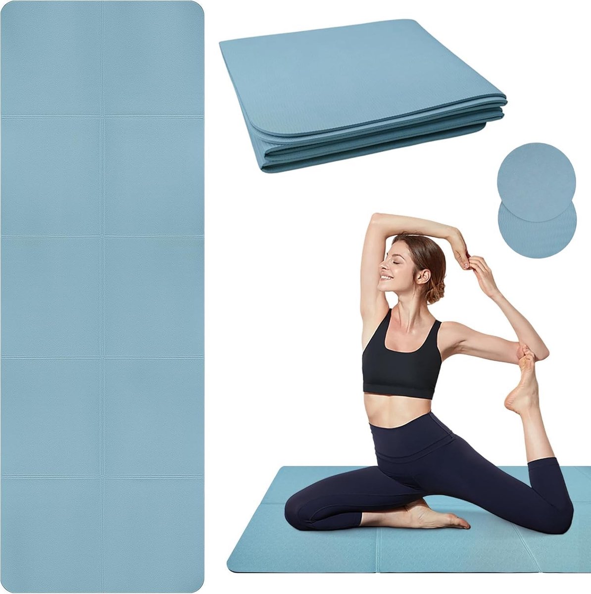 Multifunctionele Yoga Mat 72 x 24 mm met 2 Kniekussens, Antislip, Slijtvast, Ideaal voor Pilates en Fitness, Blauw