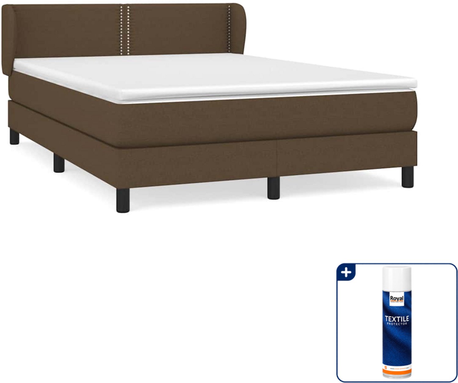 vidaXL boxspring met matras 140 x 190 cm - donkerbruin - Inclusief textielbeschermer 500 ml