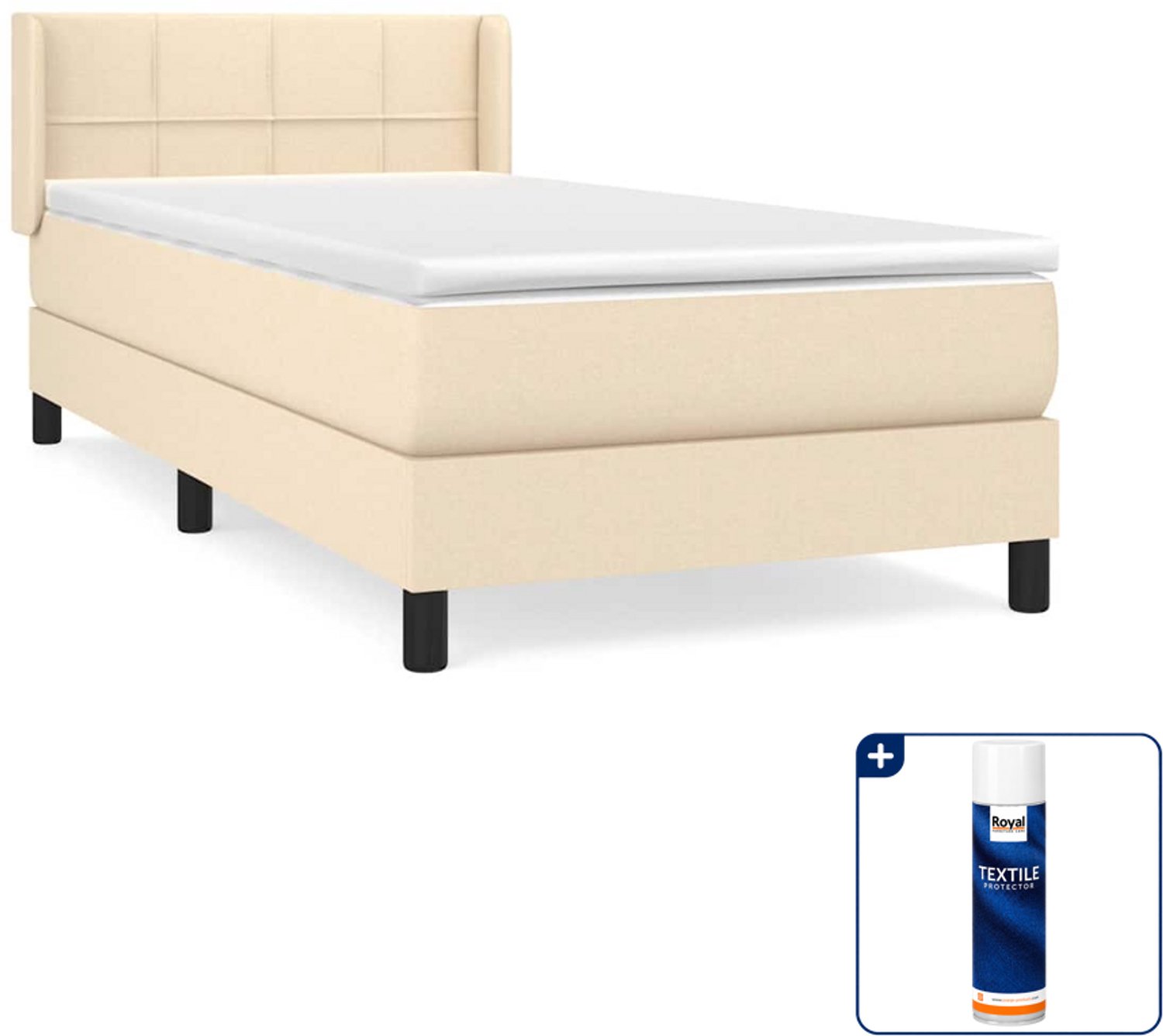 vidaXL boxspring met matras 90 x 190 cm - stof - crèmekleurig - Inclusief textielbeschermer 500 ml