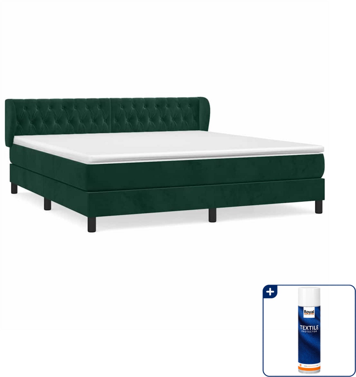 vidaXL boxspring Kingsize - 180 x 200 cm - fluweel - donkergroen - Inclusief textielbeschermer 500 ml