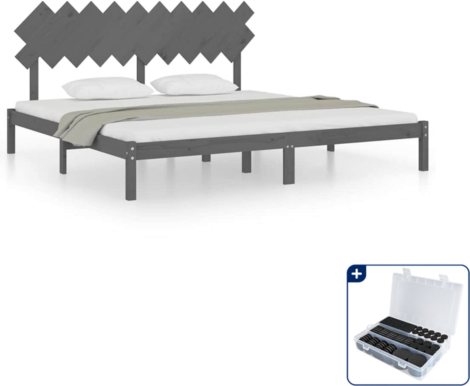 vidaXL bedframe - 200 x 200 cm - massief grenenhout - grijs - Inclusief antikrasvilt 177-delig Taupe