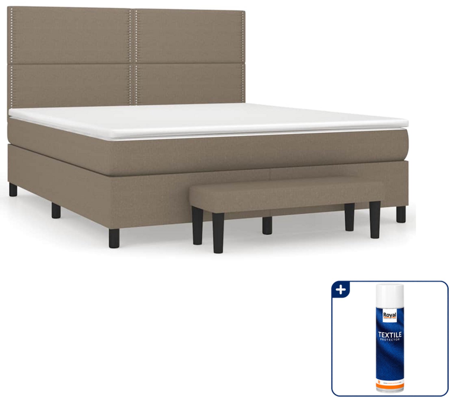 vidaXL Boxspring Kingsize met matras en bankje - 180x200 cm - taupe - Inclusief textielbeschermer 500 ml