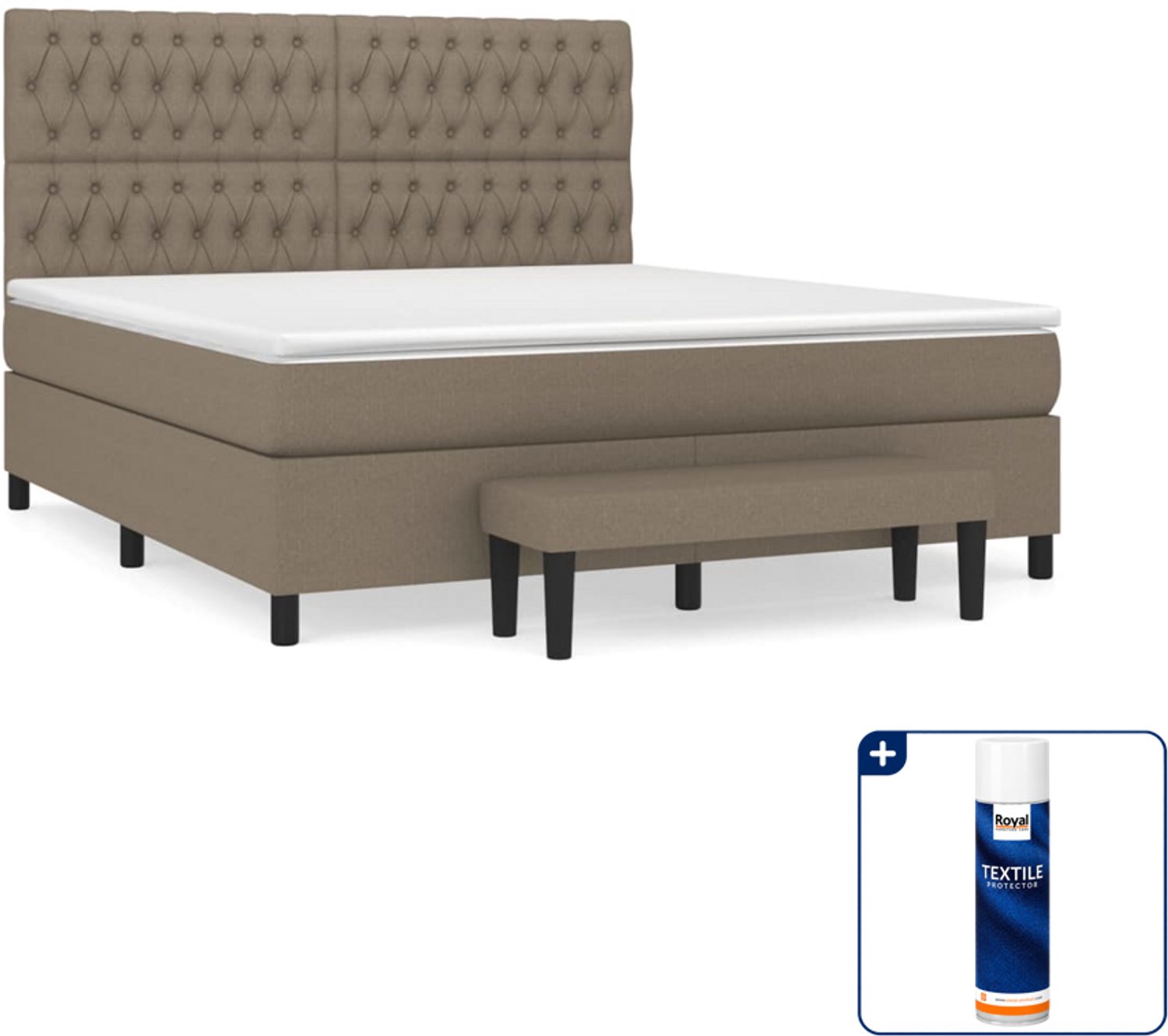 vidaXL Kingsize boxspring met matras en bank - 180 x 200 cm - taupe - Inclusief textielbeschermer 500 ml