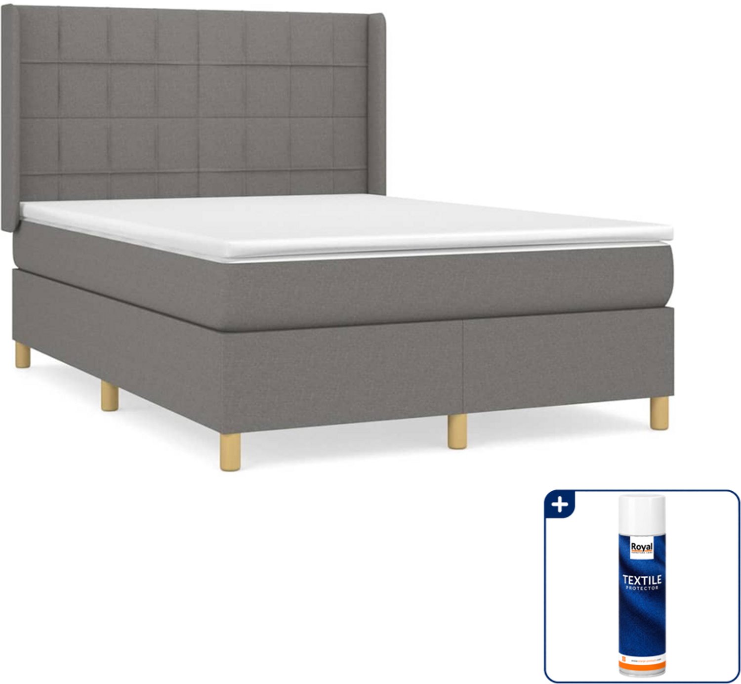 vidaXL boxspring met matras - 140 x 190 cm - donkergrijs - Inclusief textielbeschermer 500 ml