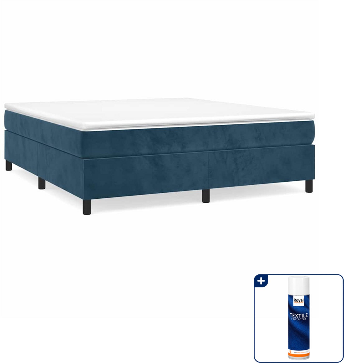 vidaXL boxspring bed - 200 x 200 cm - fluweel - donkerblauw - Inclusief textielbeschermer 500 ml Zwart