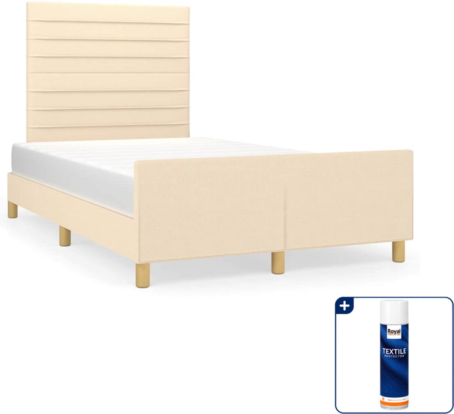 vidaXL Bedframe - 120 x 200 cm - stof - crèmekleurig - Inclusief textielbeschermer 500 ml