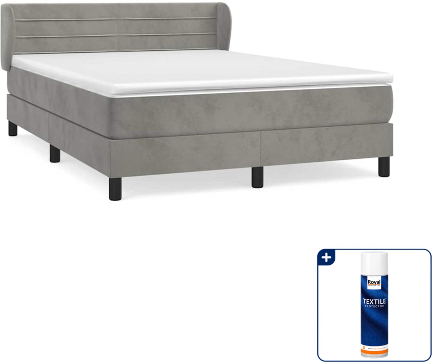 vidaXL Boxspring Small double - 140 x 200 cm - fluweel - lichtgrijs - Inclusief textielbeschermer 500 ml