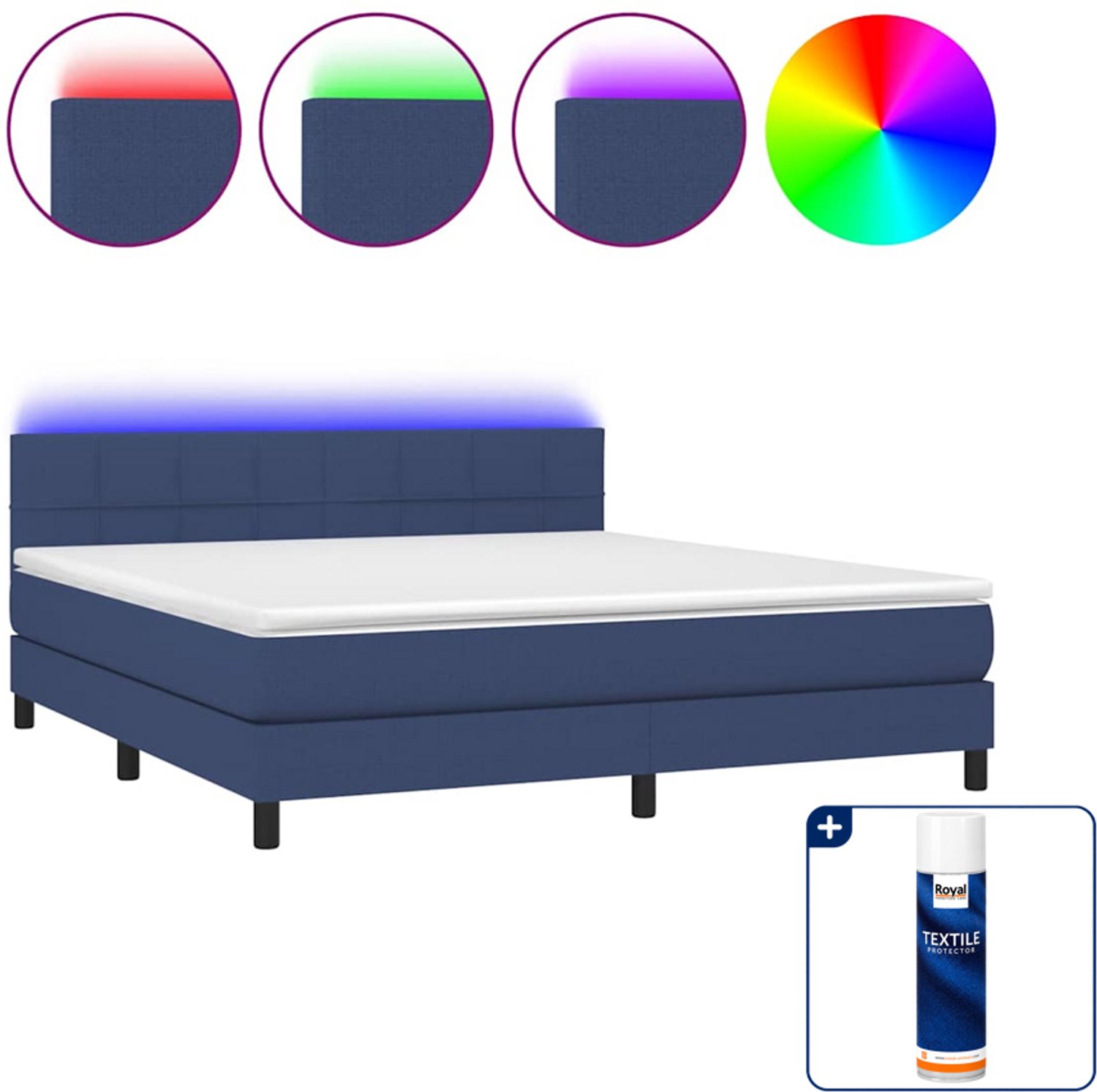 vidaXL Boxspring Kingsize - 180x200 cm - blauw - Inclusief textielbeschermer 500 ml