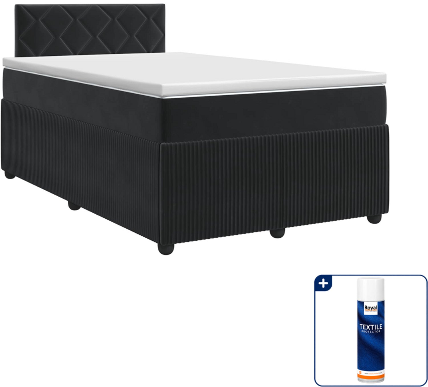 vidaXL Boxspringbed met matras - 120 x 200 cm - fluweel - zwart - Inclusief textielbeschermer 500 ml
