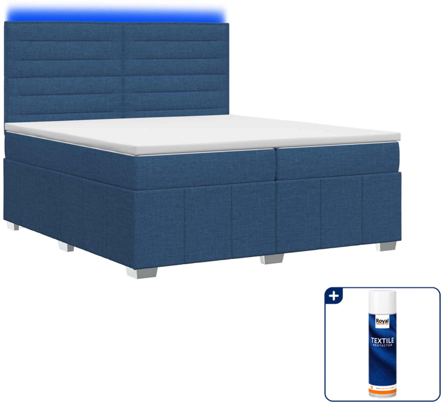 vidaXL LED boxspringbed - 200 x 200 cm - blauw - Inclusief textielbeschermer 500 ml