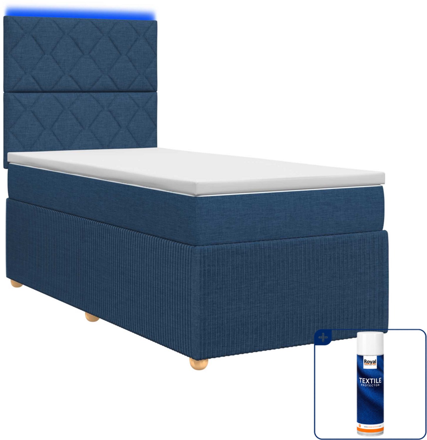 vidaXL boxspring met matras - 80 x 200 cm - blauw - Inclusief textielbeschermer 500 ml