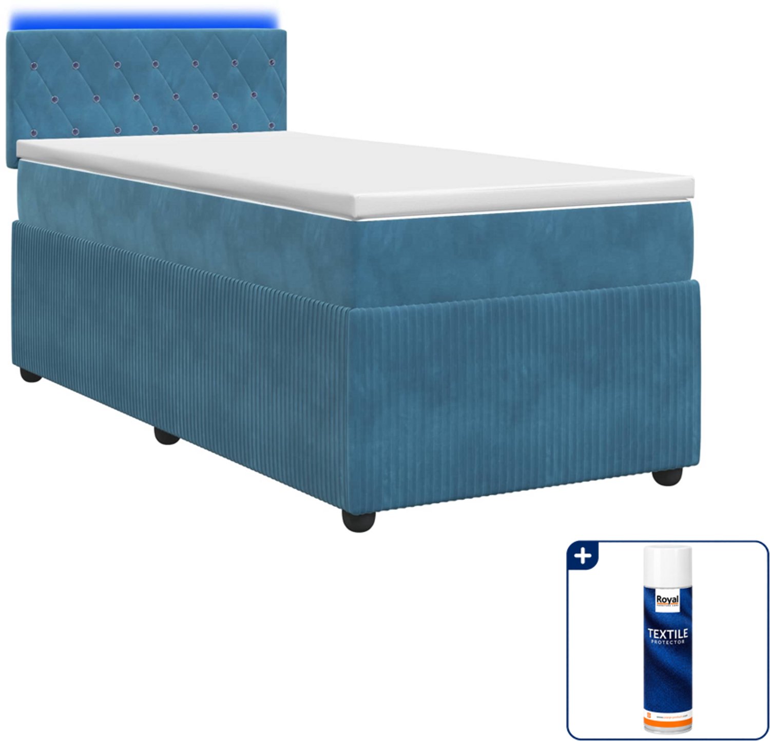vidaXL boxspringbed met matras - 100 x 200 cm - fluweel - blauw - Inclusief textielbeschermer 500 ml