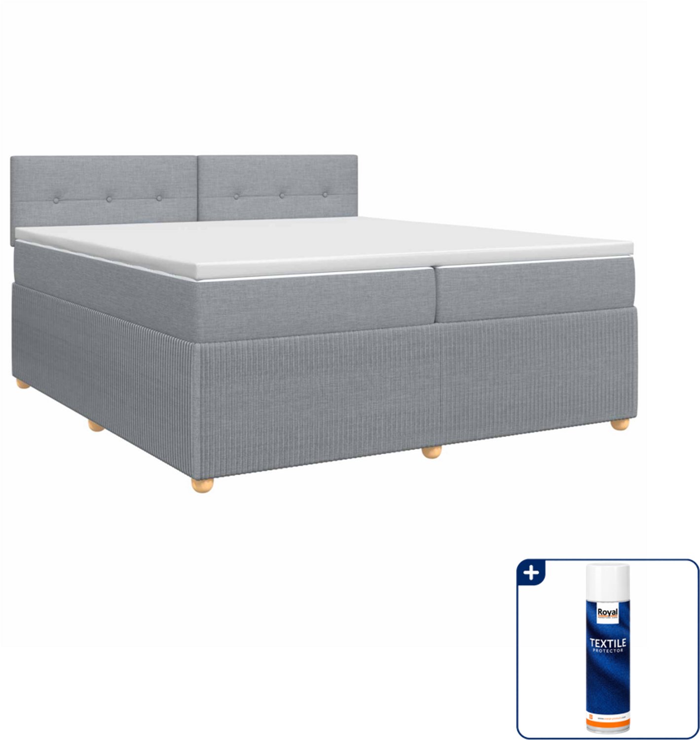 vidaXL boxspringbed - 200 x 200 cm - lichtgrijs - Inclusief textielbeschermer 500 ml