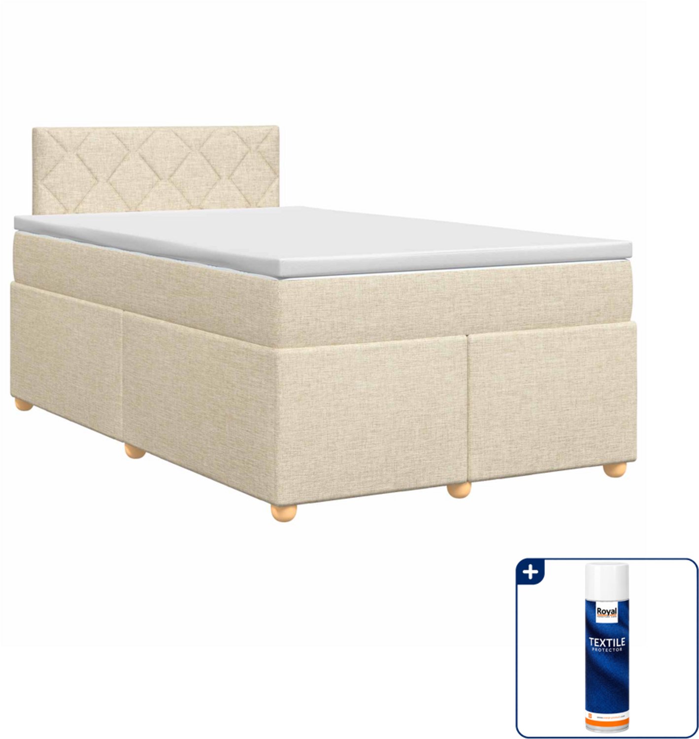 vidaXL boxspringbed - 120 x 200 cm - crèmekleurig - Inclusief textielbeschermer 500 ml