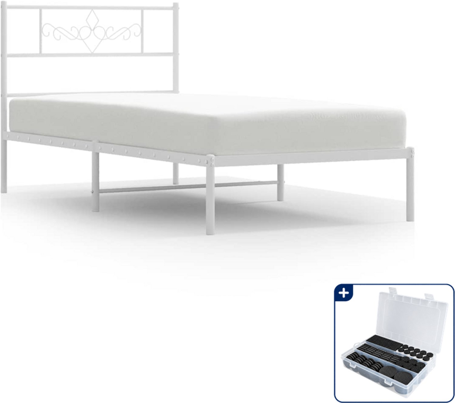 vidaXL bedframe - 100 x 200 cm - metaal - wit - Inclusief antikrasvilt 177-delig