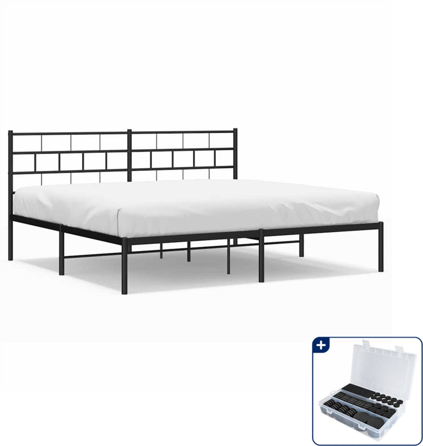 vidaXL Bedframe met hoofdbord - 193 x 203 cm - staal - zwart - Inclusief antikrasvilt 177-delig