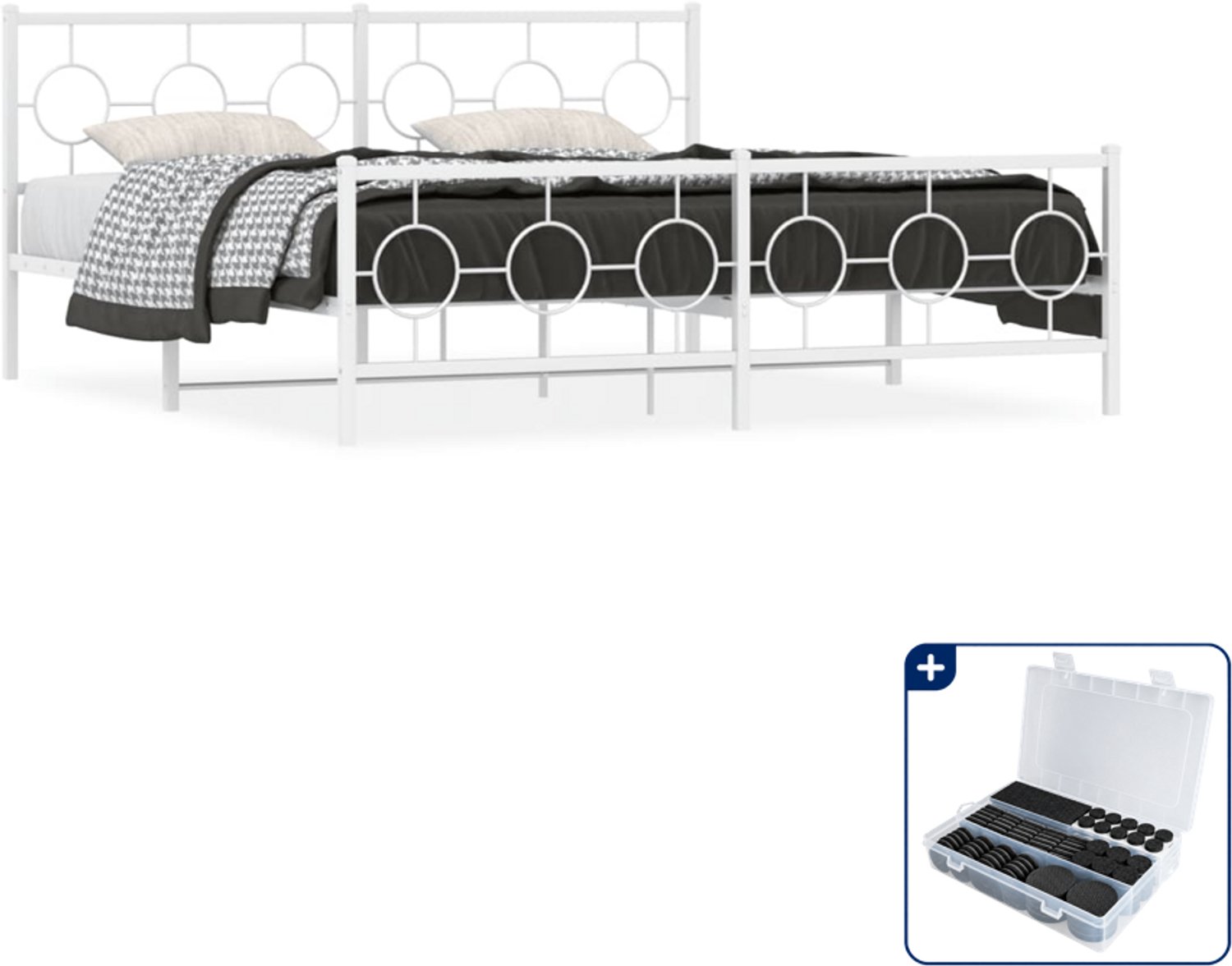 vidaXL bedframe - Kingsize - 180 x 200 cm - staal - wit - Inclusief antikrasvilt 177-delig