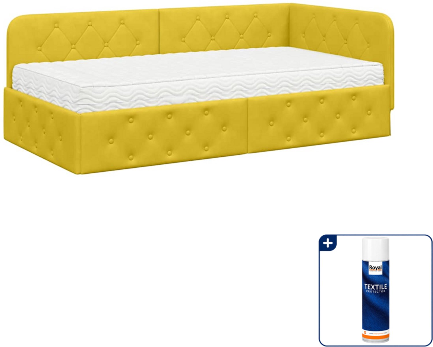 vidaXL hoekbedframe - 100 x 200 cm - fluweel - geel - Inclusief textielbeschermer 500 ml Zwart
