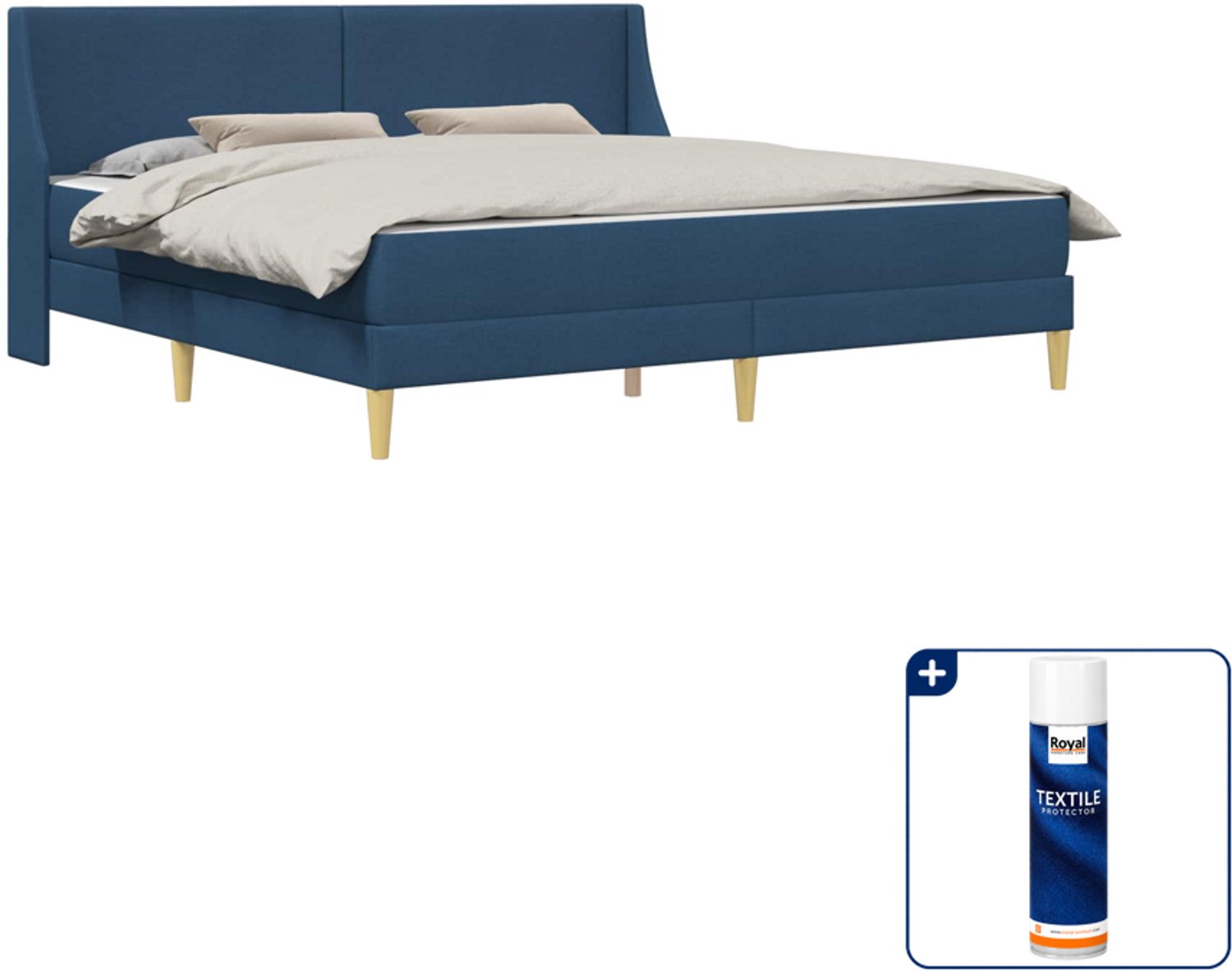 vidaXL bedframe met matras - 200 x 200 cm - blauw - Inclusief textielbeschermer 500 ml