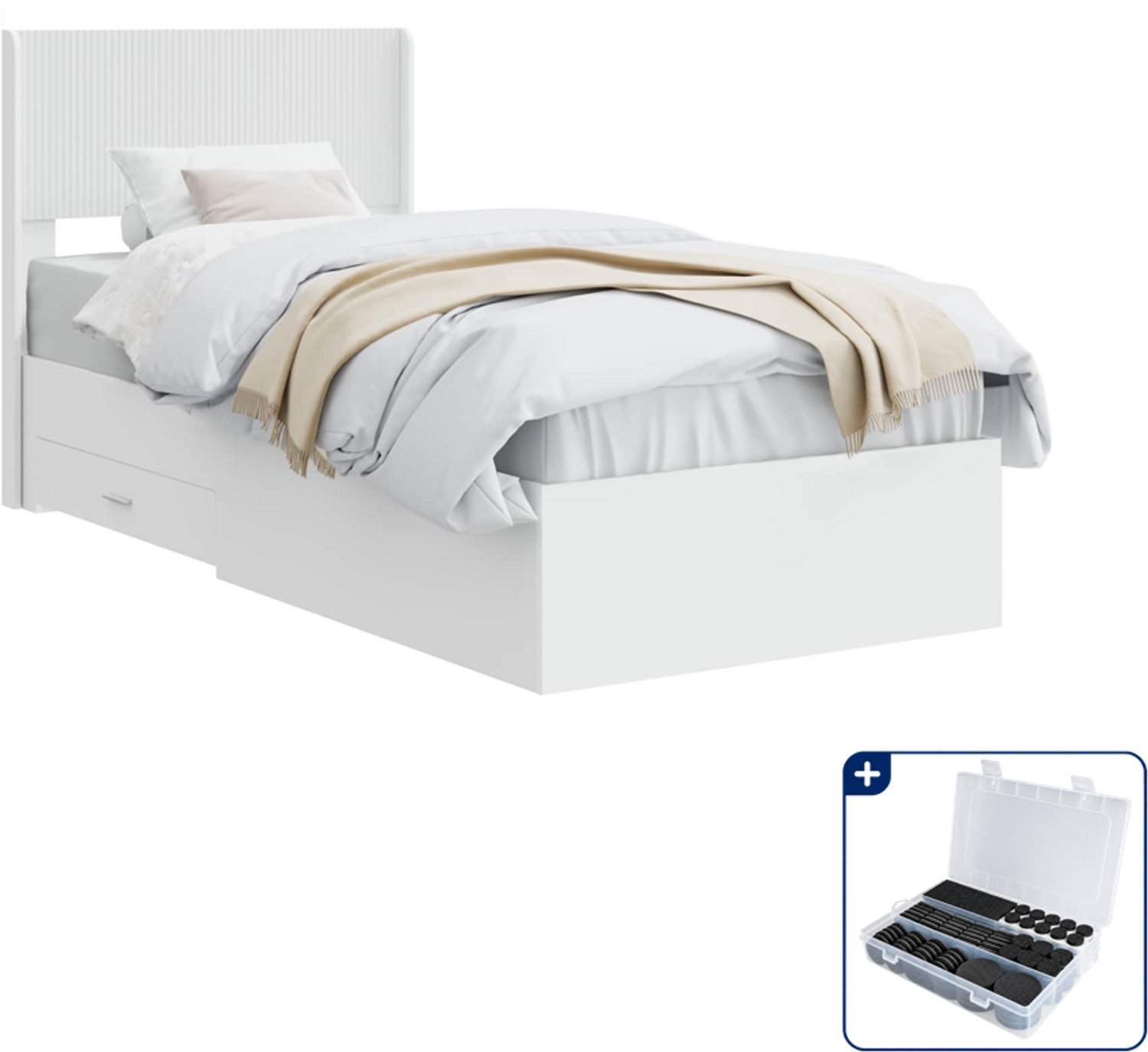 vidaXL bedframe met opbergruimte - 90 x 190 cm - wit - Inclusief antikrasvilt 177-delig