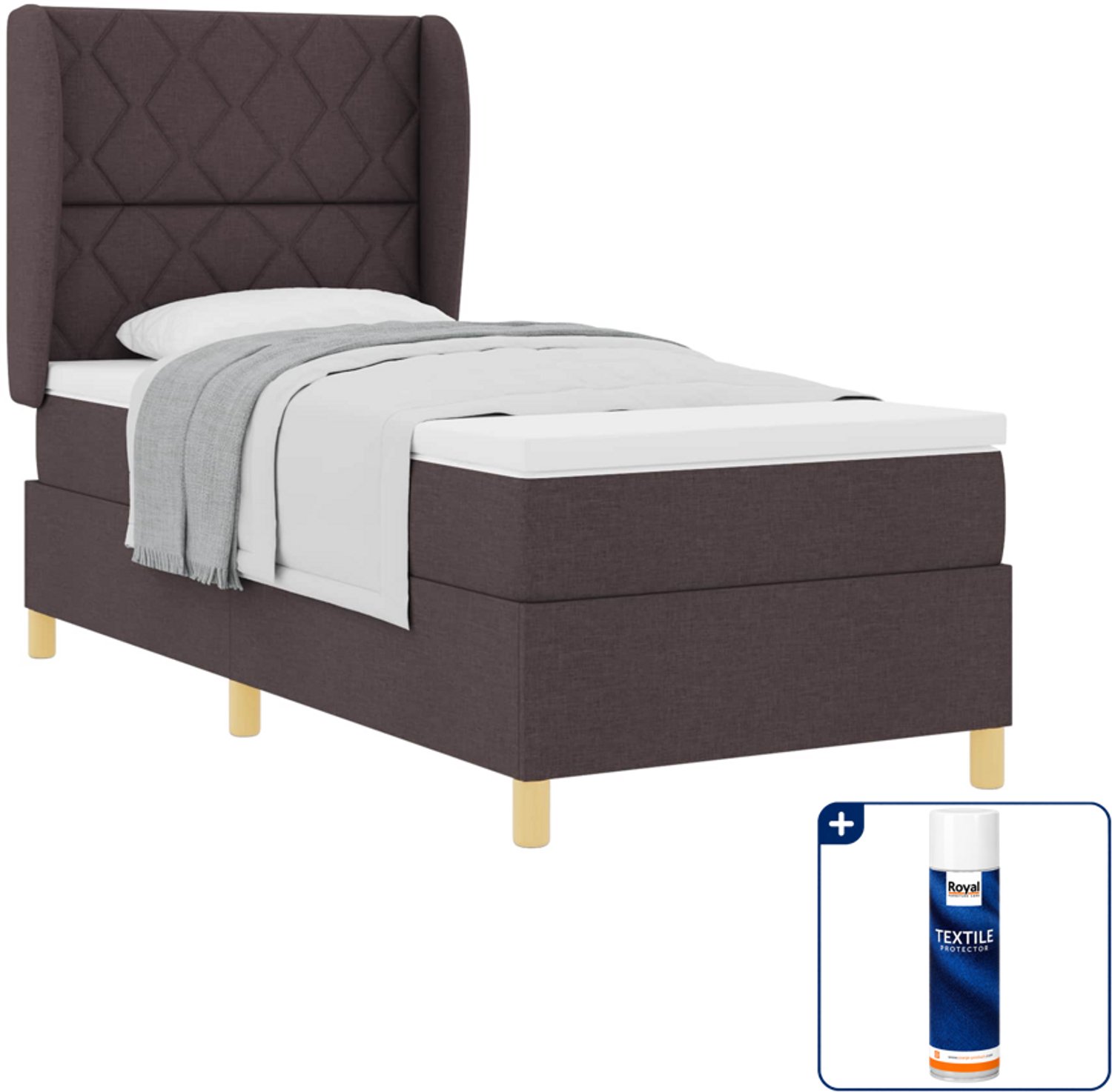 vidaXL boxspringbed - 100 x 200 cm - donkerbruin - Inclusief textielbeschermer 500 ml