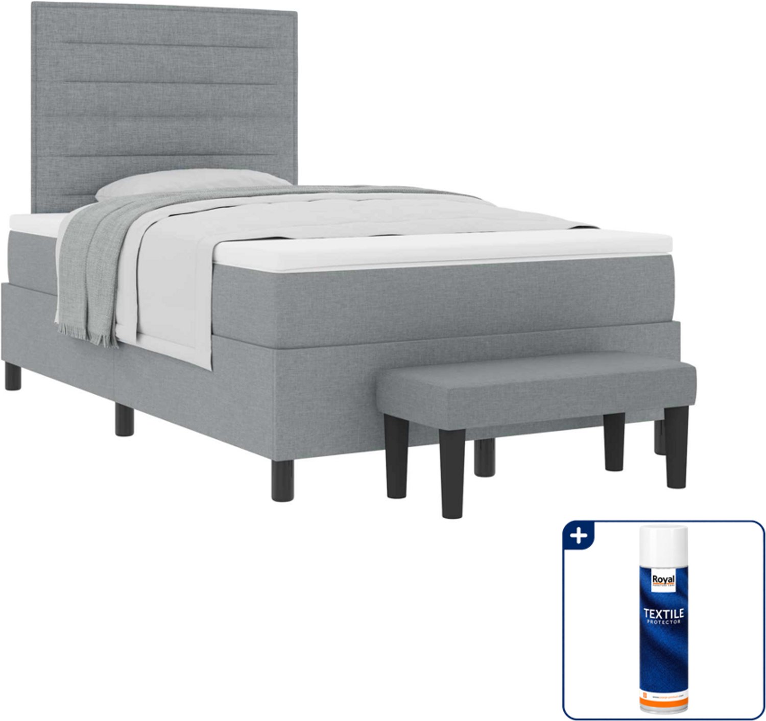 vidaXL boxspringbed - 120 x 200 cm - stof - lichtgrijs - Inclusief textielbeschermer 500 ml