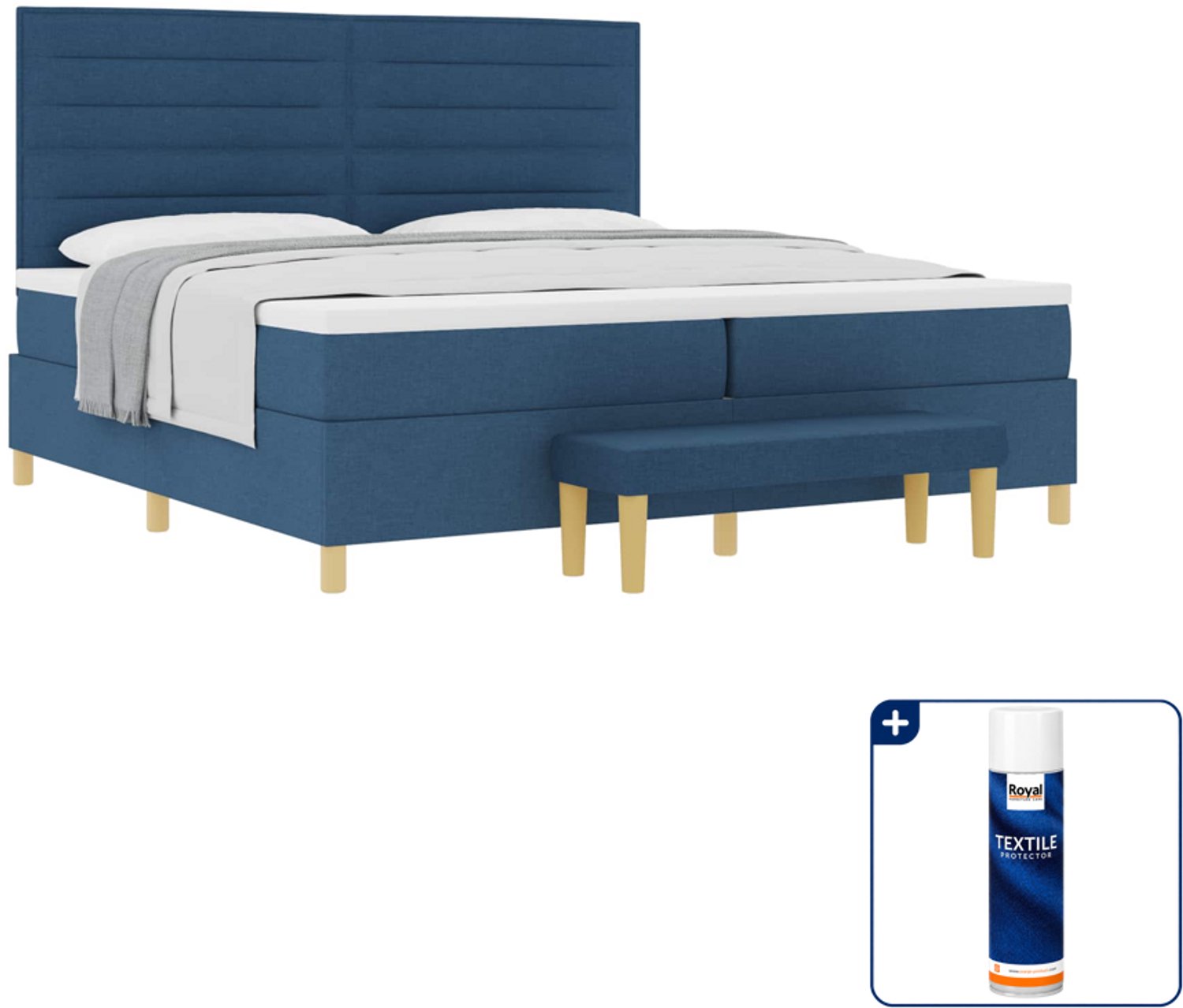 vidaXL boxspring met matras - 200 x 200 cm - stof - blauw - Inclusief textielbeschermer 500 ml Bruin
