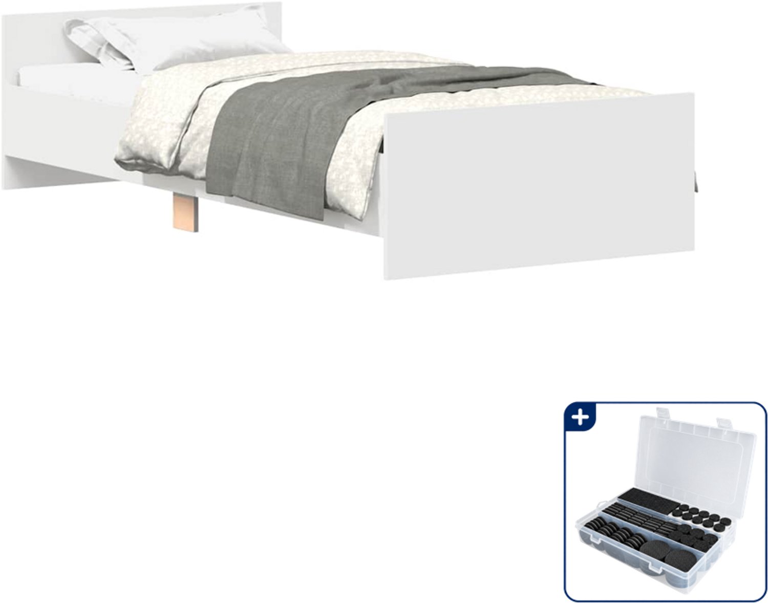 vidaXL bedframe - 90 x 200 cm - bewerkt hout - wit - Inclusief antikrasvilt 177-delig