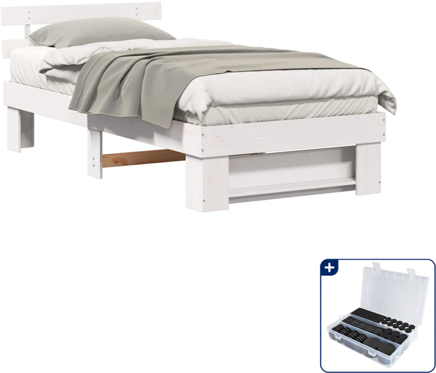 vidaXL bedframe - 90 x 200 cm - massief grenenhout - wit - Inclusief antikrasvilt 177-delig