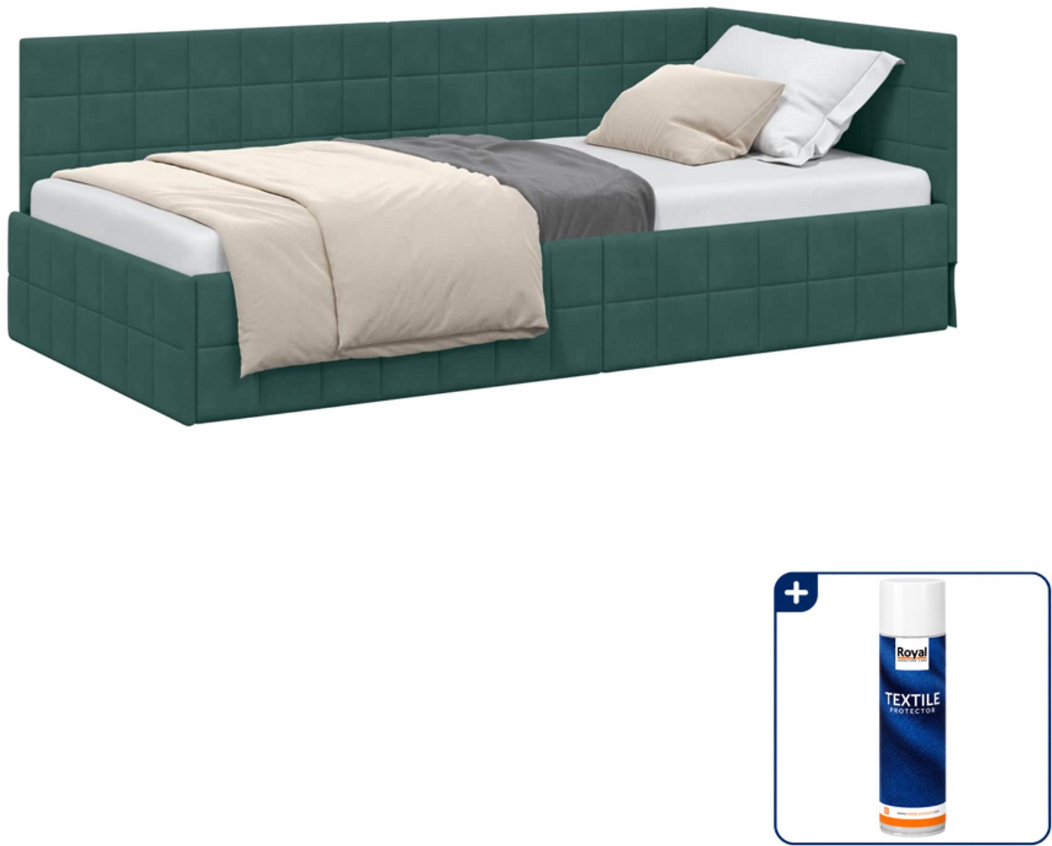 vidaXL hoekbedframe - 90 x 190 cm - fluweel - donkergroen - Inclusief textielbeschermer 500 ml