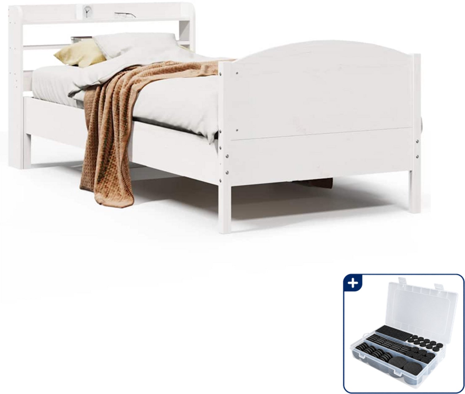 vidaXL bedframe - 100 x 200 cm - massief grenenhout - wit - Inclusief antikrasvilt 177-delig