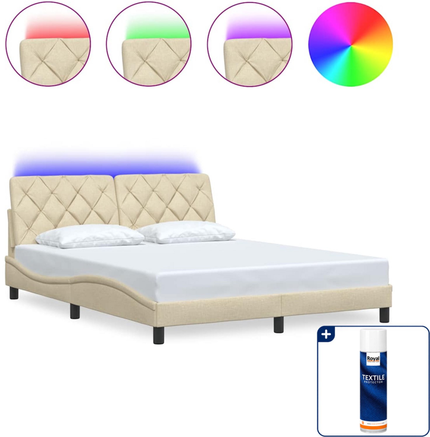 vidaXL bedframe - Queensize - 160 x 200 cm - crème - Inclusief textielbeschermer 500 ml Blauw
