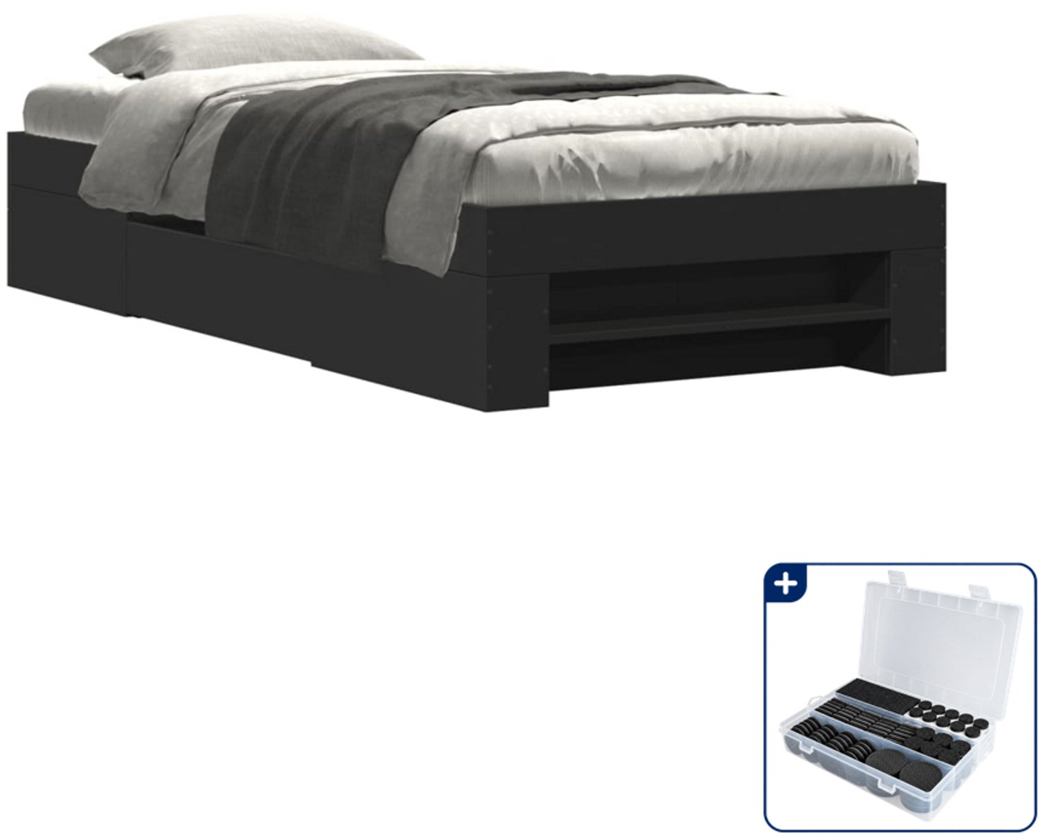 vidaXL bedframe - 90 x 190 cm - bewerkt hout - zwart - Inclusief antikrasvilt 177-delig Bruin