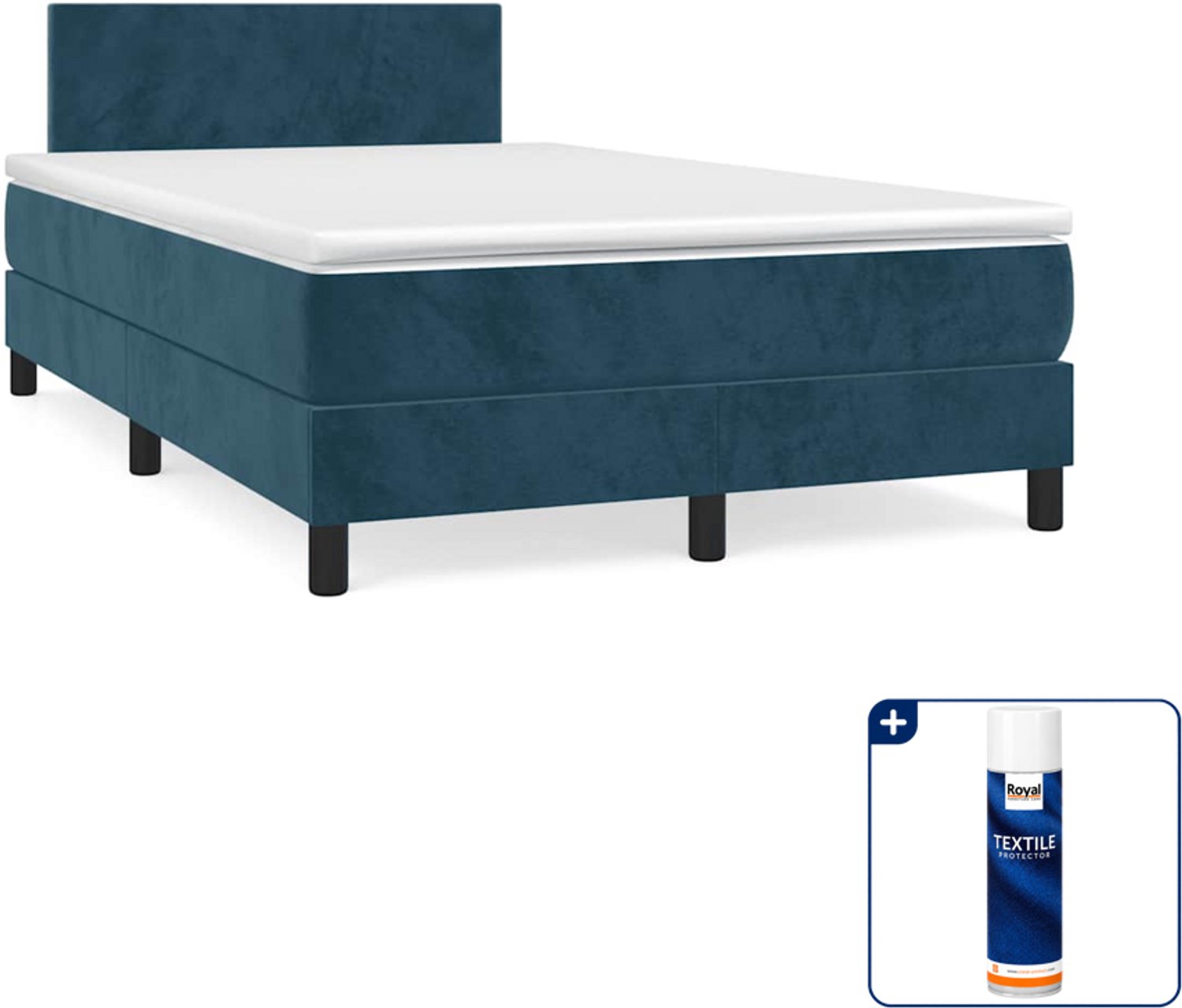 vidaXL boxspring met matras 120 x 190 cm - fluweel - donkerblauw - Inclusief textielbeschermer 500 ml