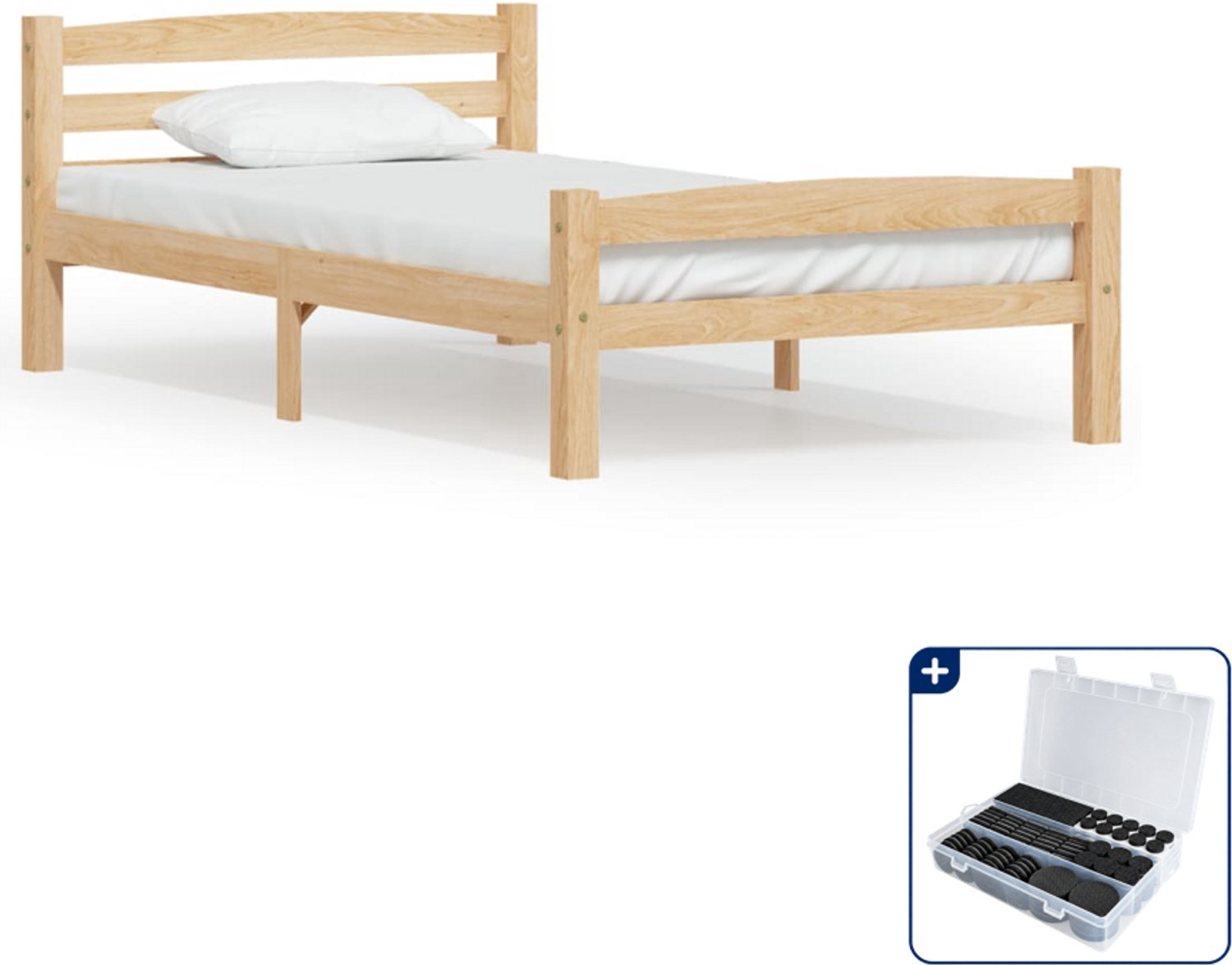 vidaXL bedframe - 90 x 200 cm - massief grenenhout - Inclusief antikrasvilt 177-delig Bruin