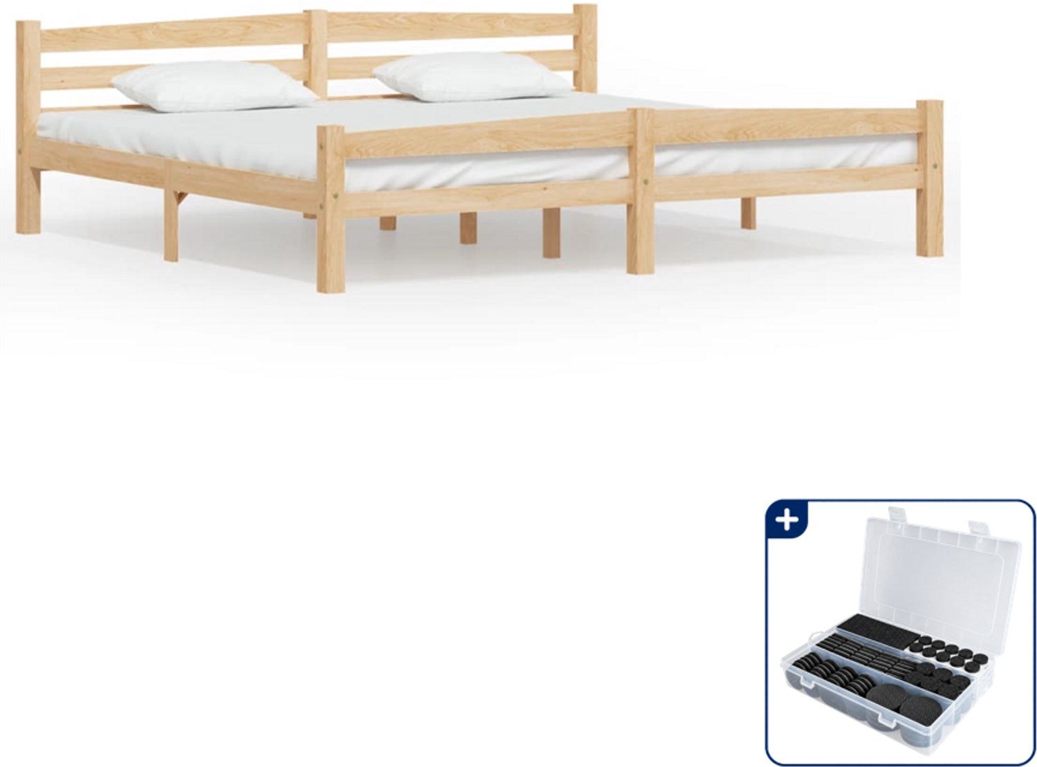 vidaXL Bedframe - 200 x 200 cm - massief grenenhout - Inclusief antikrasvilt 177-delig Bruin