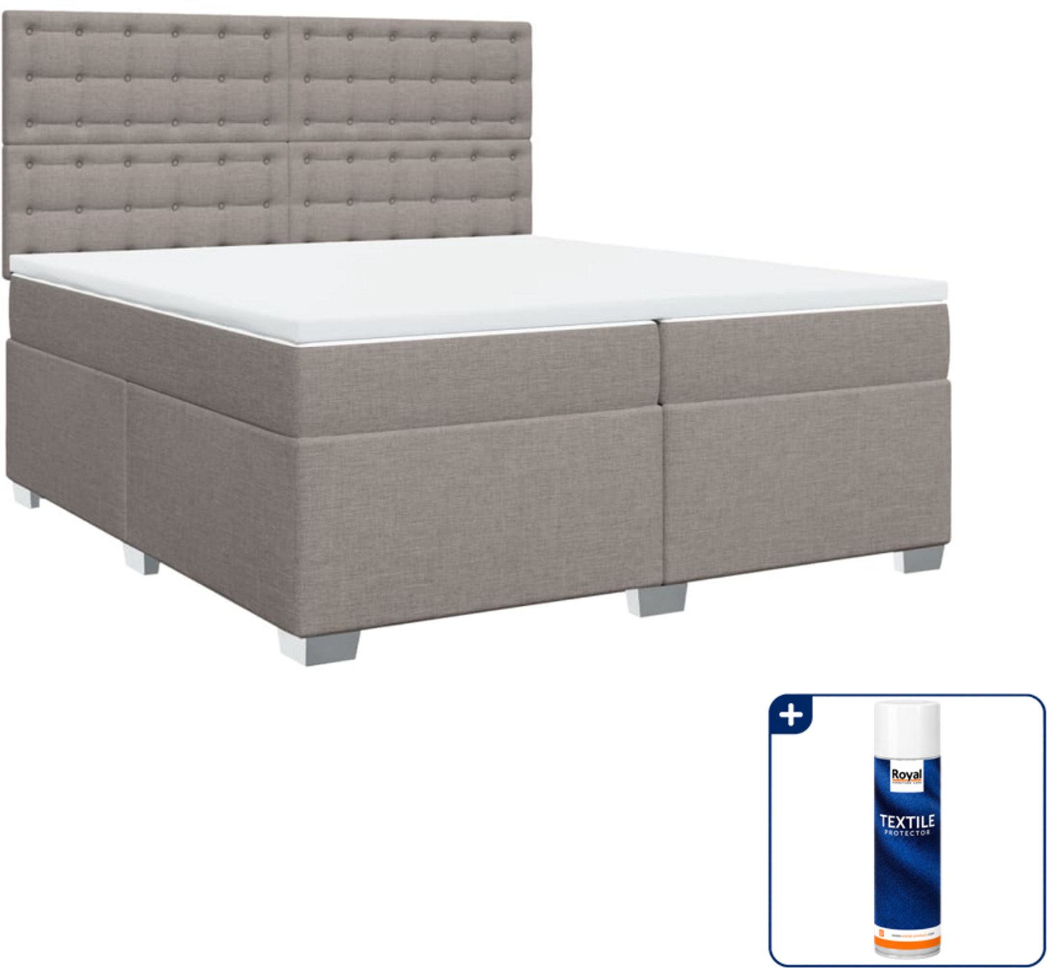 vidaXL Boxspring - Super kingsize - 200 x 200 cm - taupe - Inclusief textielbeschermer 500 ml