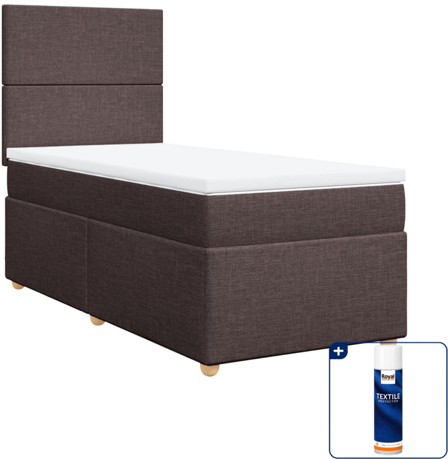 vidaXL boxspring met matras - 90 x 190 cm - donkerbruin - Inclusief textielbeschermer 500 ml
