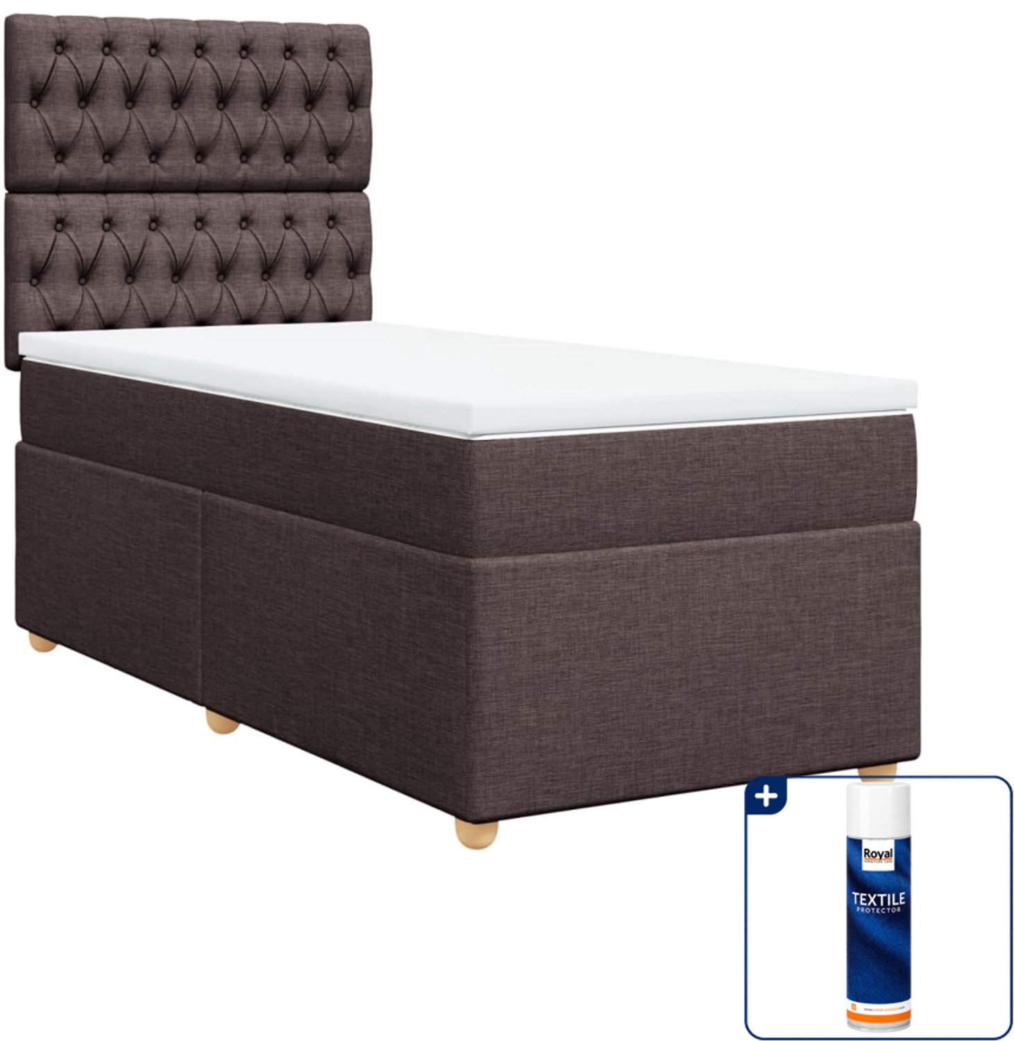 vidaXL boxspring met matras - 100 x 200 cm - stof - donkerbruin - Inclusief textielbeschermer 500 ml