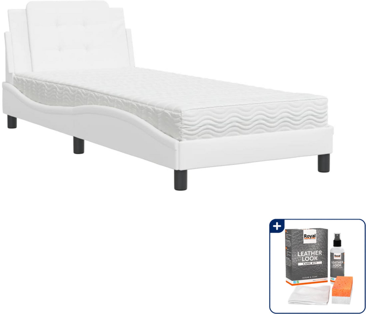 vidaXL Bed Zadar met matras 80 x 200 cm - kunstleer - wit - Inclusief onderhoudsset voor kunstleer 150 ml Zwart