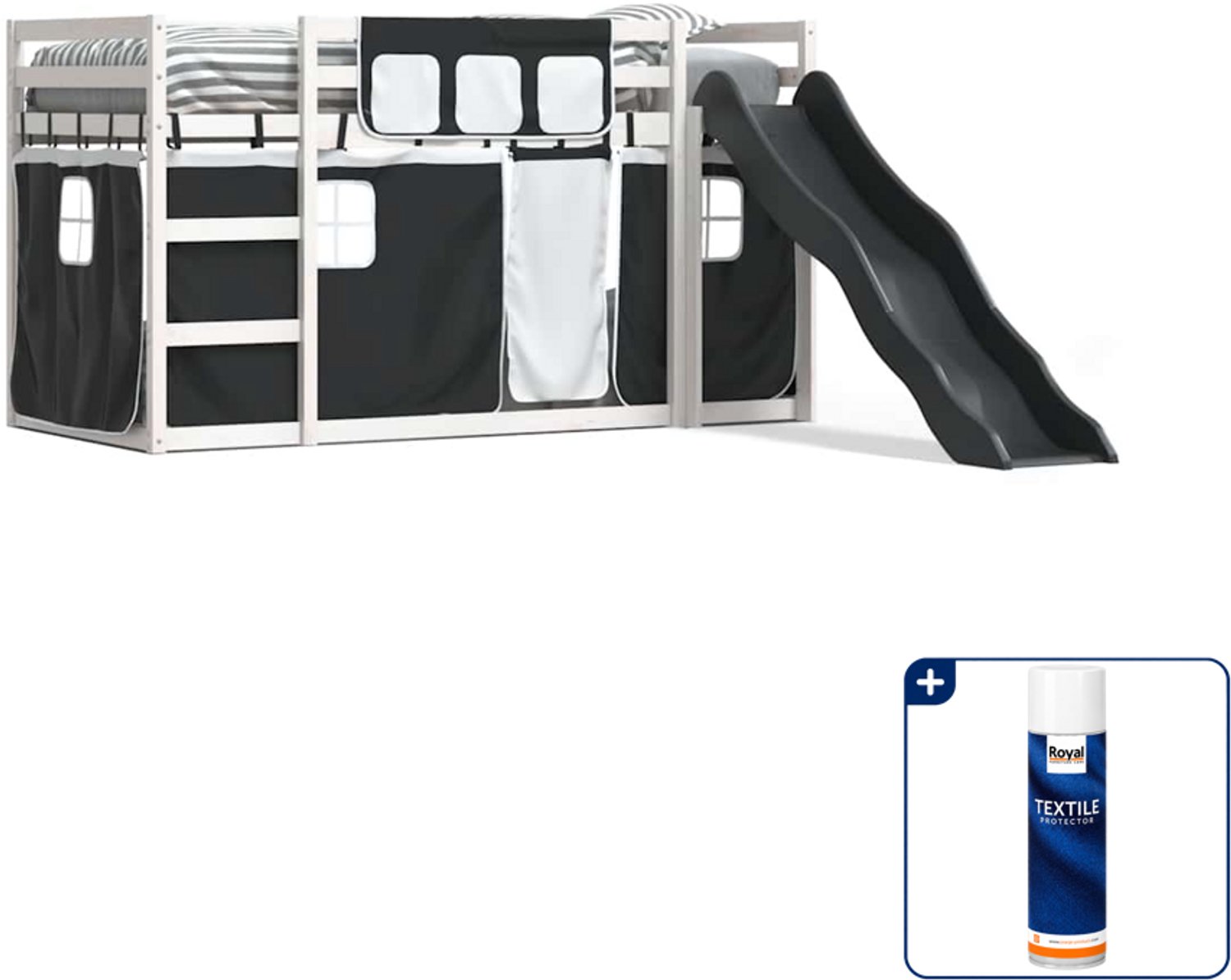 vidaXL stapelbed met glijbaan - 90 x 200 cm - wit - grenenhout - Inclusief textielbeschermer 500 ml