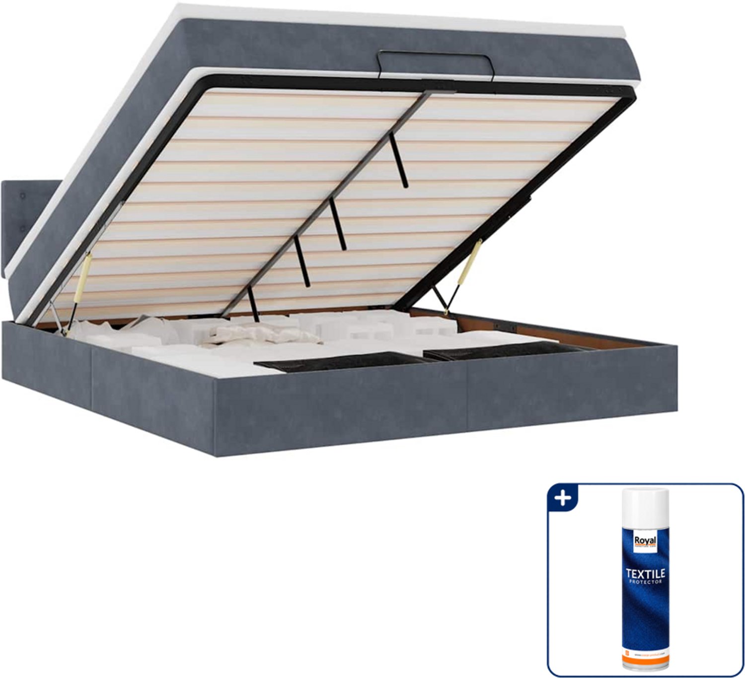 vidaXL ottoman bed met matras Queensize - 160 x 200 cm - fluweel - donkergrijs - Inclusief textielbeschermer 500 ml Crème