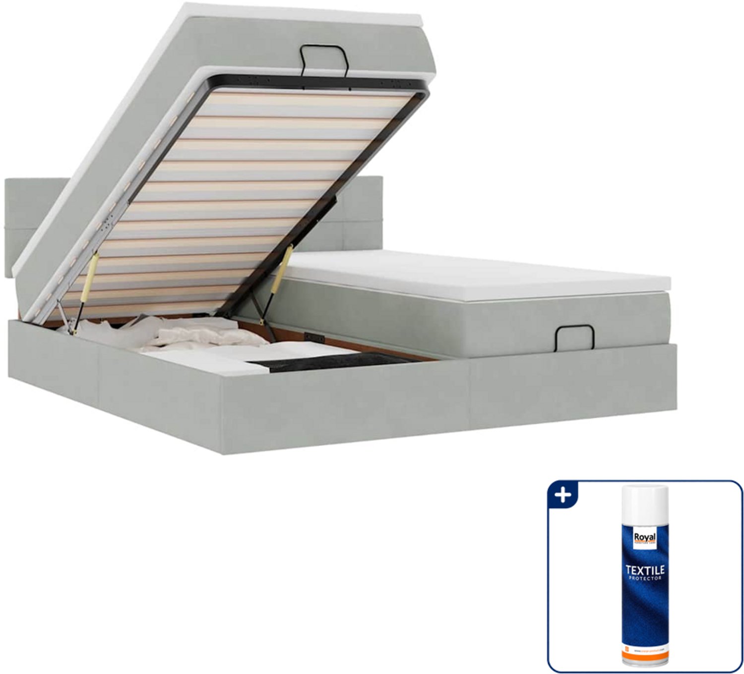 vidaXL ottoman bed met matrassen - super kingsize - 200x200 cm - fluweel - Inclusief textielbeschermer 500 ml Grijs