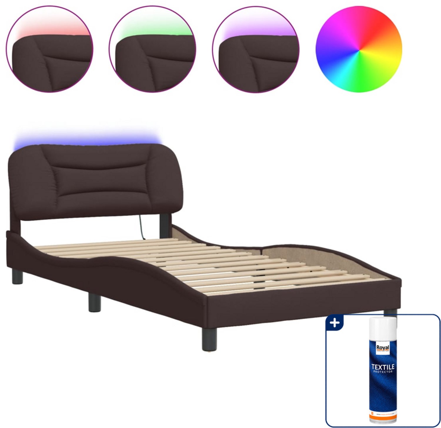 vidaXL bedframe Hvar - 100 x 200 cm - stof - donkerbruin - Inclusief textielbeschermer 500 ml Wit